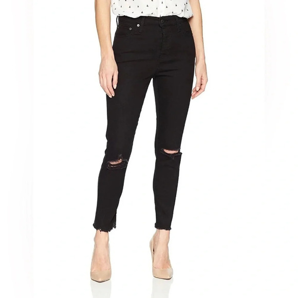 Levi’s Black Button Fly High Rise Distressed Wedgie Skinny Denim Jeans Size 26 - Picture 1 of 8